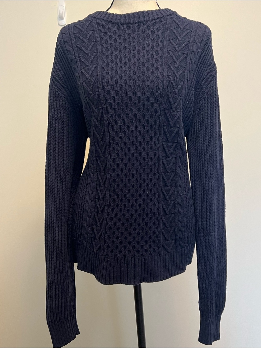 Buffalo David Bitton Navy Cable-Knit Crewneck Sweater | 100% Cotton